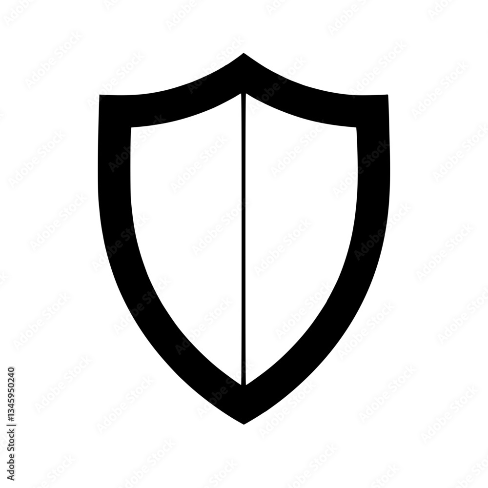 Poster a and shield divided into two halves by a vertical line symbol of protection and security graphic re