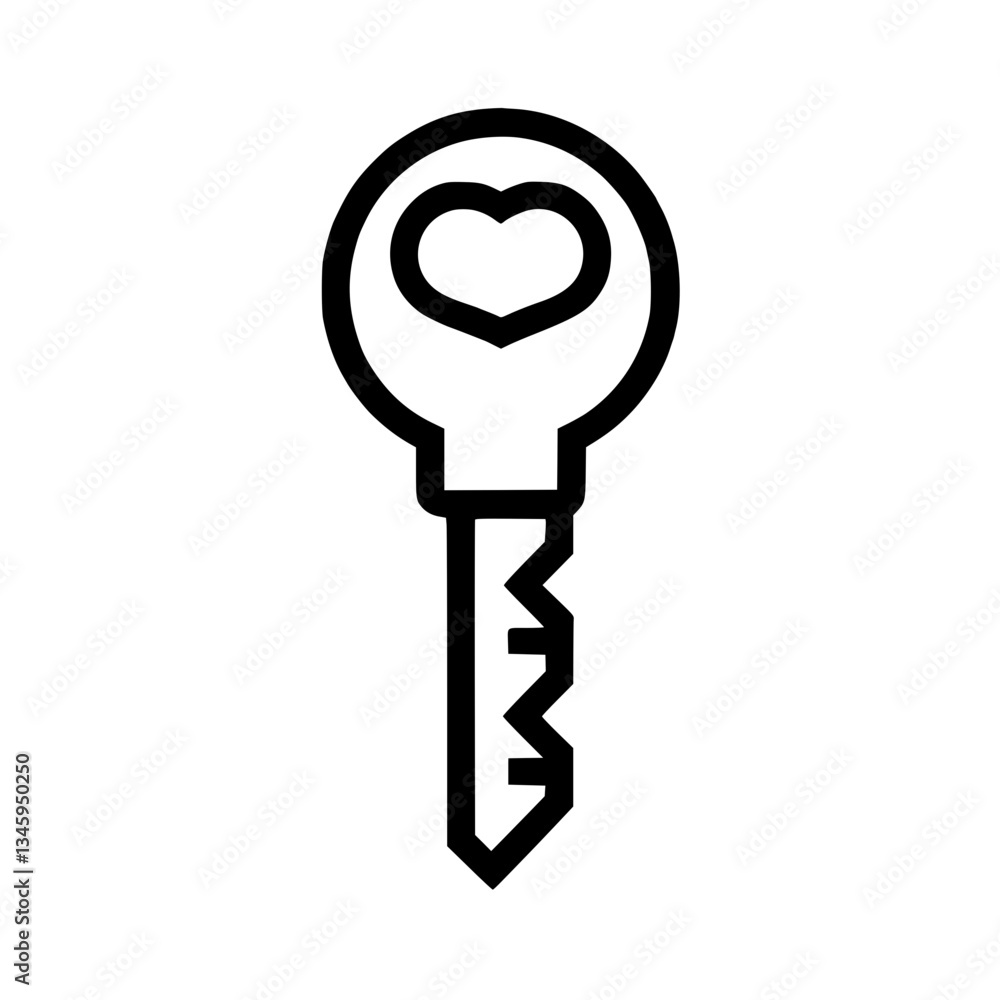 Poster a simple line drawing of a key with a heart shape inside the circular head against a plain unlock af