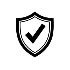 Security Shield Icon: Protection and Approval Represents a safe secure system or validated service with a bold checkmark inside a classic shield design