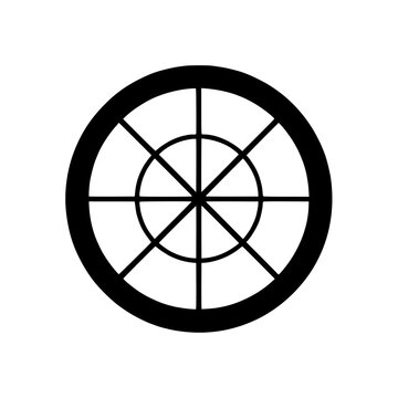 circle with lines forming an eight-spoked wheel with an inner circle creating geometric design Simple modern and versatile graphic element