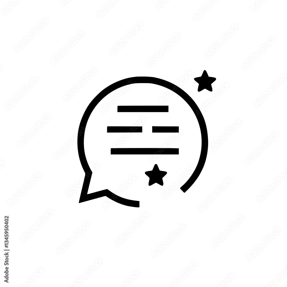 Poster feedback bubble with horizontal lines and stars above and below simple icon design for customer sati