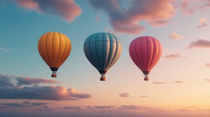 Fototapeta premium Majestic hot air balloon flight scenic landscape aerial photography serene skies vibrant colors adventure in the clouds