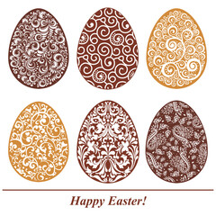 Set of decorated chocolate eggs. Vector illustration