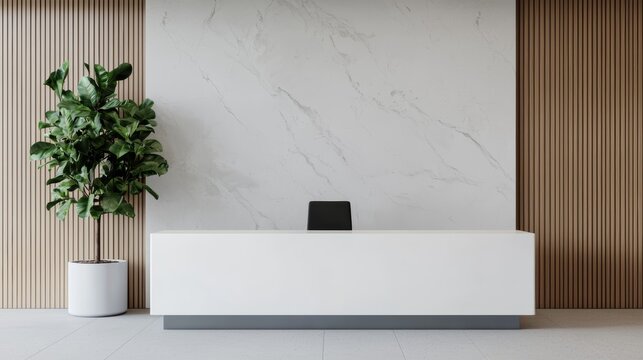 Modern reception area design contemporary office interior photo minimalist environment wide angle professional aesthetic