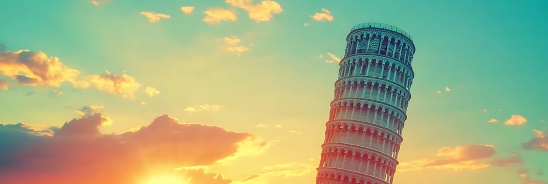 Leaning tower against the sky. Architectural landmark, and a popular travel destination. Used for travel marketing