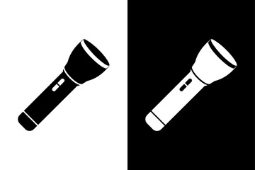 Flashlight Silhouette Vector Black & White Icon.