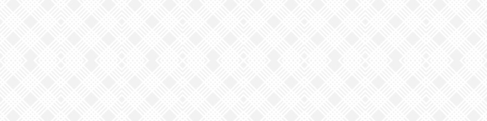 Fototapeta premium Seamless fashion pattern of squares and lines, geometric white figures for textile and wallpaper. Abstract panoramic ornament on gray background for New Year or wedding cover or postcard.