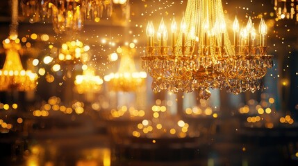 Glimmering Grandeur: A Luxurious Chandelier Illuminates a Festive Ballroom