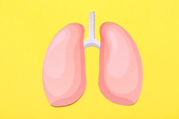 Paper lungs on yellow background