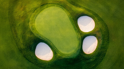 Aerial view golf course boasts lush fairways, sand traps looks so immaculate