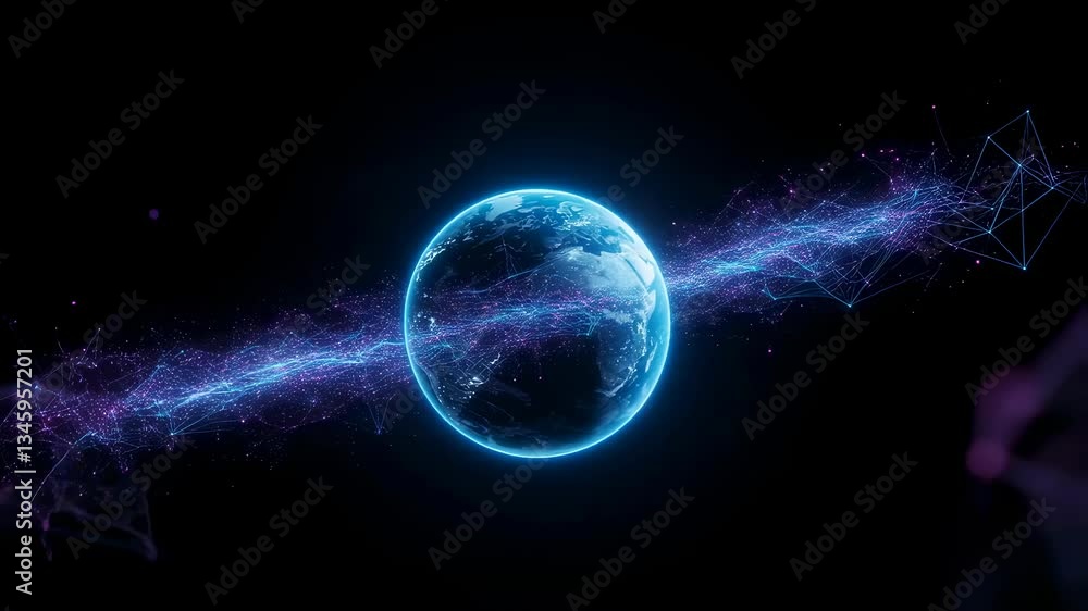 Poster digital earth connection network clip. glowing plexus structure around blue planet motion picture. g