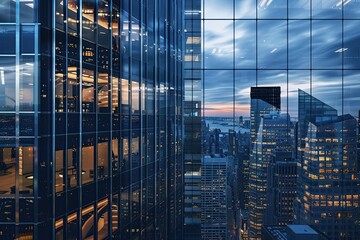 Vibrant Color Image of Twilight View of Urban Office Exterior