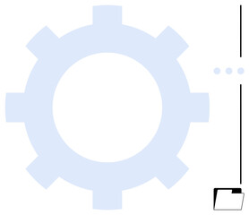 Light blue gearwheel and a folder icon connected by abstract lines and dots. Ideal for workflow, process management, automation, data organization, teamwork, technology, flat simple metaphor