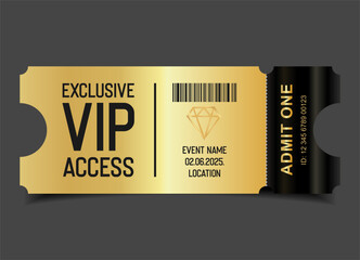 Concert, party or festival gold VIP pass design template admit design template 