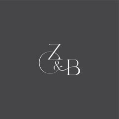 ZB letter initial with line luxury curvy style monogram wedding logo concept