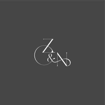 ZN letter initial with line luxury curvy style monogram wedding logo concept