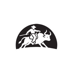 Bull riding vector in black on white background