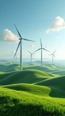 A wind turbine in a green field, generating clean energy