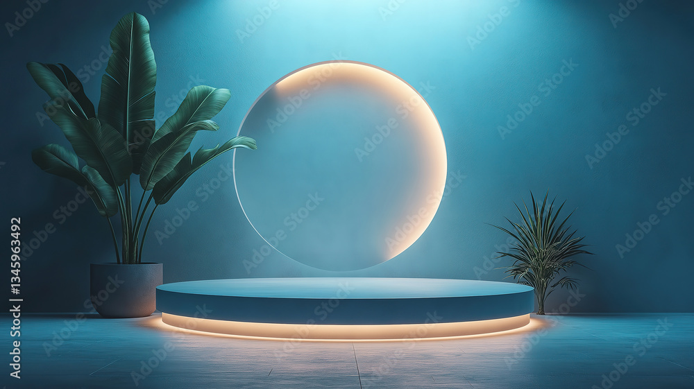 Poster softly lit minimalist floating podium creating a tranquil and refined presentation
