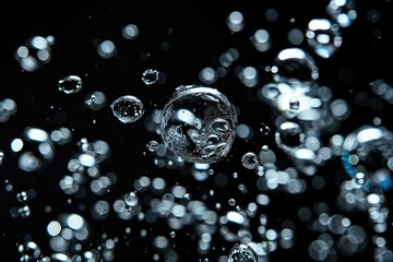 Detailed Visual  of Water Bubbles on Black Background