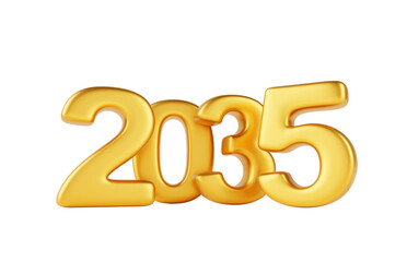 2035 Happy New Year golden number design on white background 3d render. Elegant gold metal font typography for poster, banner, calendar, greeting card and Christmas celebration 2035