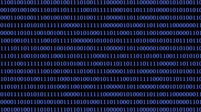 The backdrop displays a seamless pattern of binary code with alternating ones and zeros in a vibrant blue. This abstract design emphasizes technology and data.