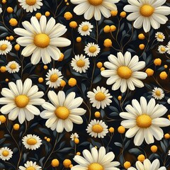 Chamomile flower plant flora bloom botany seamless pattern ornament design, tile