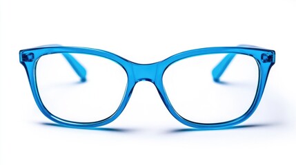 Fototapeta premium A pair of blue glasses sitting on a white surface
