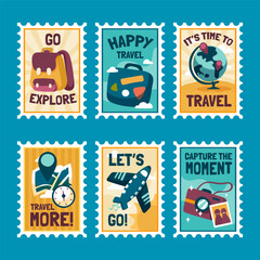 Colorful Travel Stamps Set for Motivational Designs