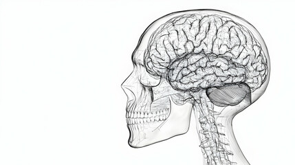 Detailed Side View Of A Human Brain And Skull
