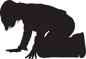 Vector silhouette of side view of a woman searching the ground