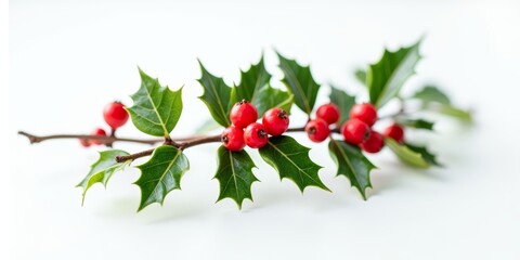 A festive evergreen shrub with prickly leaves and bright red berries, often used in Christmas decorations