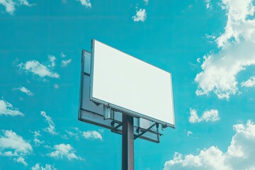 High Definition Image of Blank Shop Sign Against Blue Sky