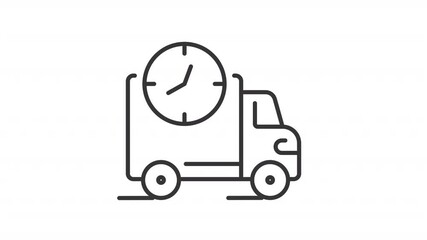 Shipping time line animation. Delivery service animated icon. Moving truck, shaking. Transportation, logistics. Black illustration on white background. HD video with alpha channel. Motion graphic