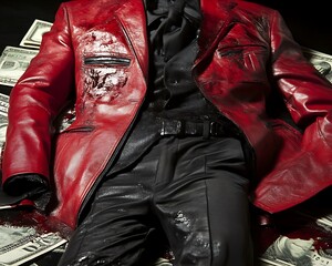 Fototapeta premium Red Leather Jacket for Blood, Money, Crime Scene.