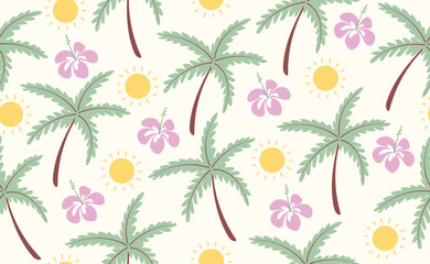 Seamless pattern in trendy Boho style. Naive Geometric Summer shape. Tropical simple paradise background. Hand Drawn Summer Beach. Bohemian Surf Club design. Isolated Vector illustration.