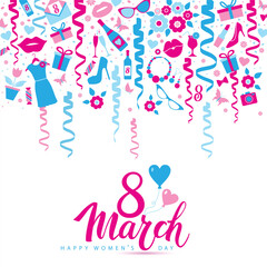 8 March vector card of icons.