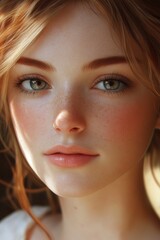 Fototapeta premium Close-up portrait of a woman with distinctive freckles on her face