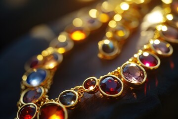 A close-up view of a necklace lying on a table, perfect for showcasing jewelry or accessories in editorial or commercial content