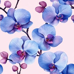 Watercolor orchid flower plant flora bloom botany seamless pattern ornament design tile