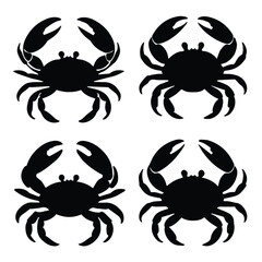 Four Simple Black Crab Silhouettes Against a White Background