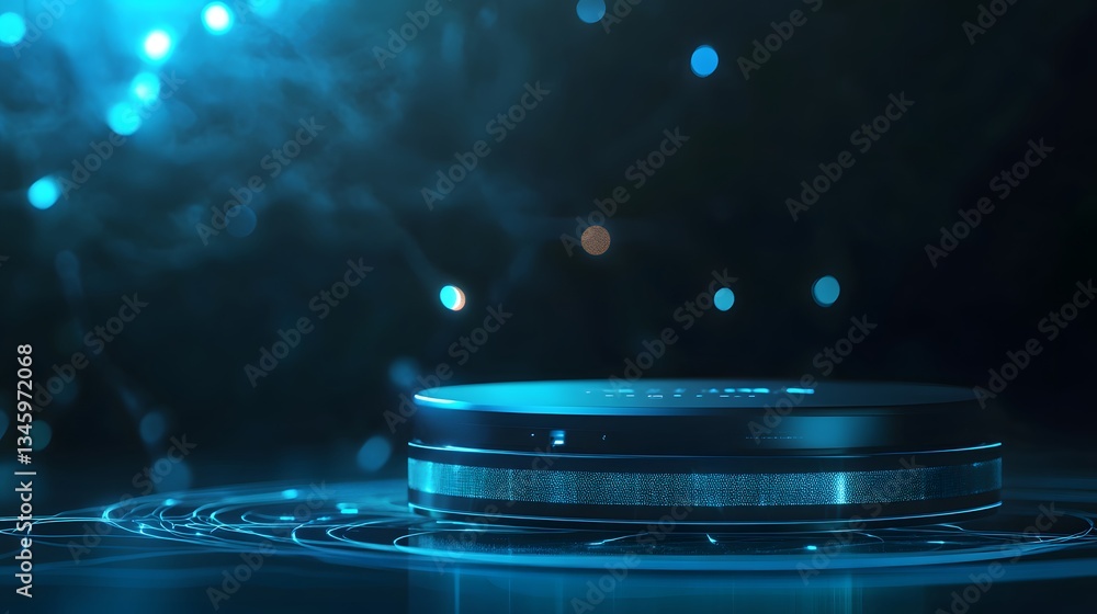 Poster Futuristic device emitting light and data in dark environment
