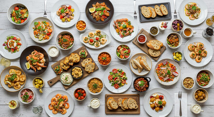 Abundant Mediterranean Food Platter Diverse Dishes Shared Meal Delicious Cuisine