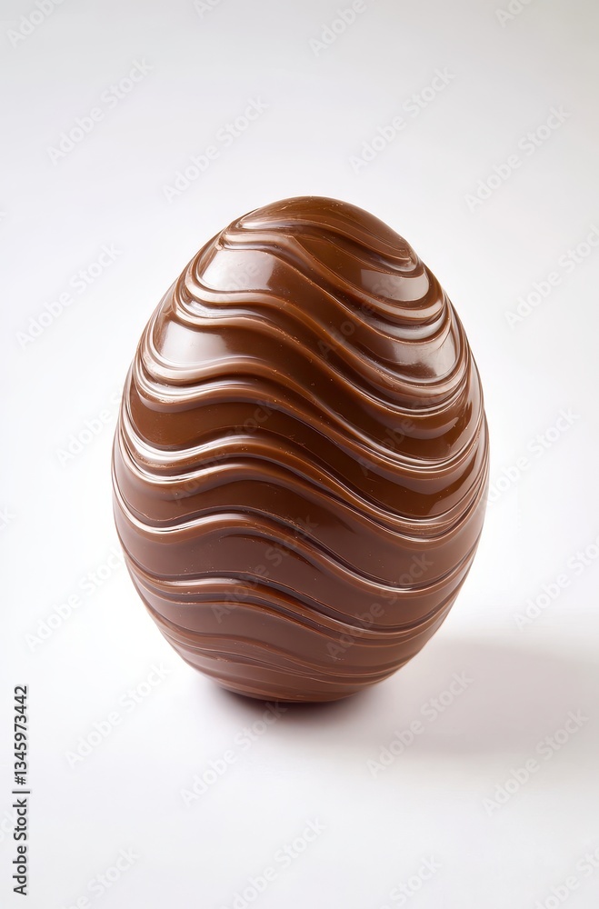 Aufkleber smooth chocolate egg with wavy pattern on white background for easter or baking decorations and conf