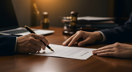Close-up: Lawyer Guiding Client Through Legal Document Signing