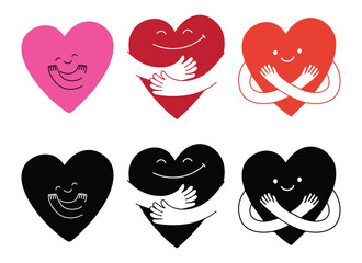 Vector logo design template and graphic element for advertising, branding, heart shape and love, funny cartoon illustrations with smiling character, valentine day mascot, self care concept. vector eps
