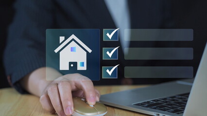 Real estate checklist concept, A professional organizing real estate tasks on a laptop using a...