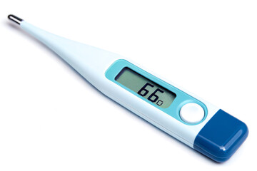 A digital thermometer displaying a temperature reading, designed for health monitoring and quick measurement of body temperature.