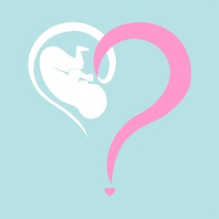 Question mark poster. Human fetus inside the womb.  Illustration