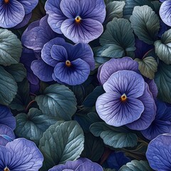 Violets flowers plants floral blooming botanical seamless pattern ornament design, tile